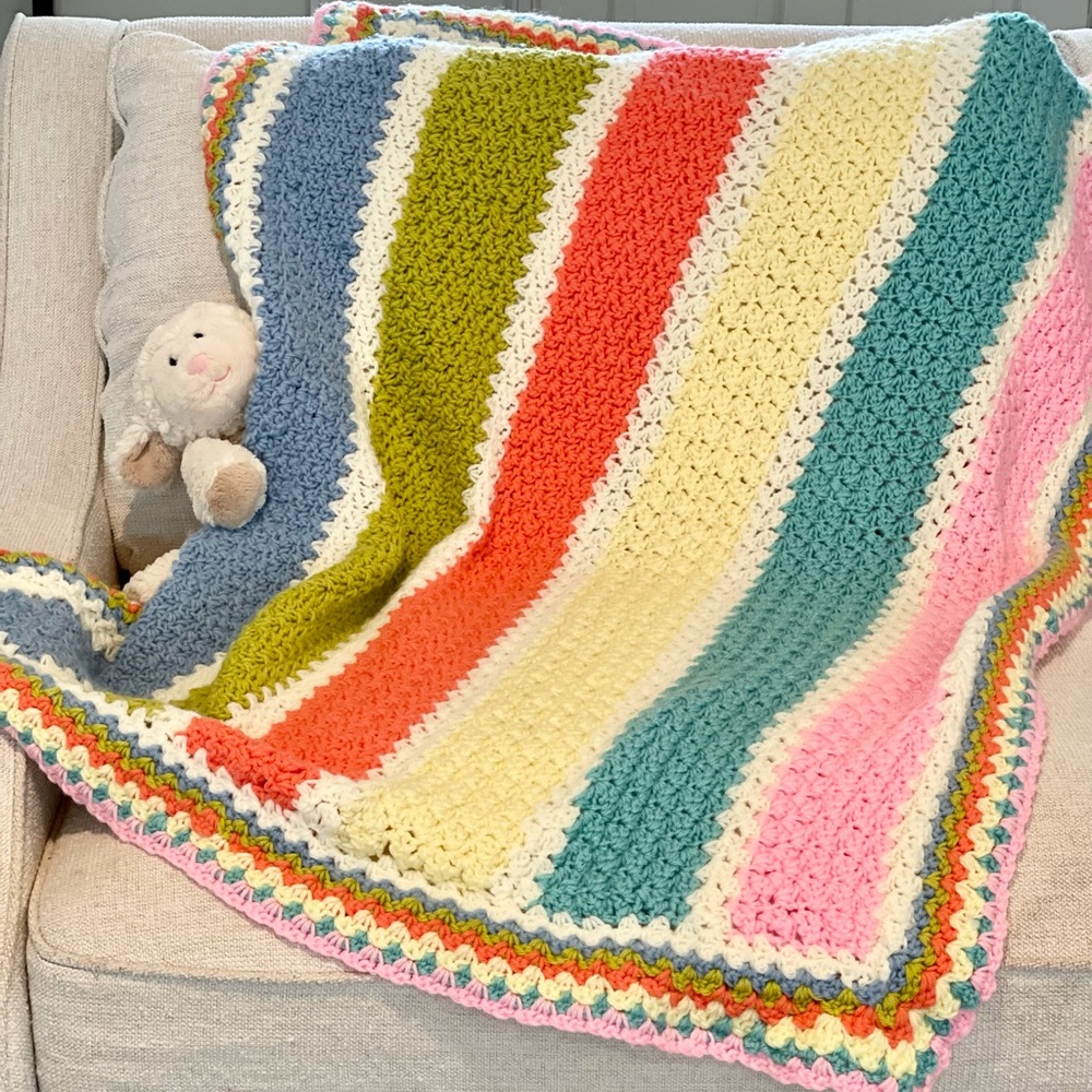 Vintage Multi-Stripe Crocheted Baby Blanket